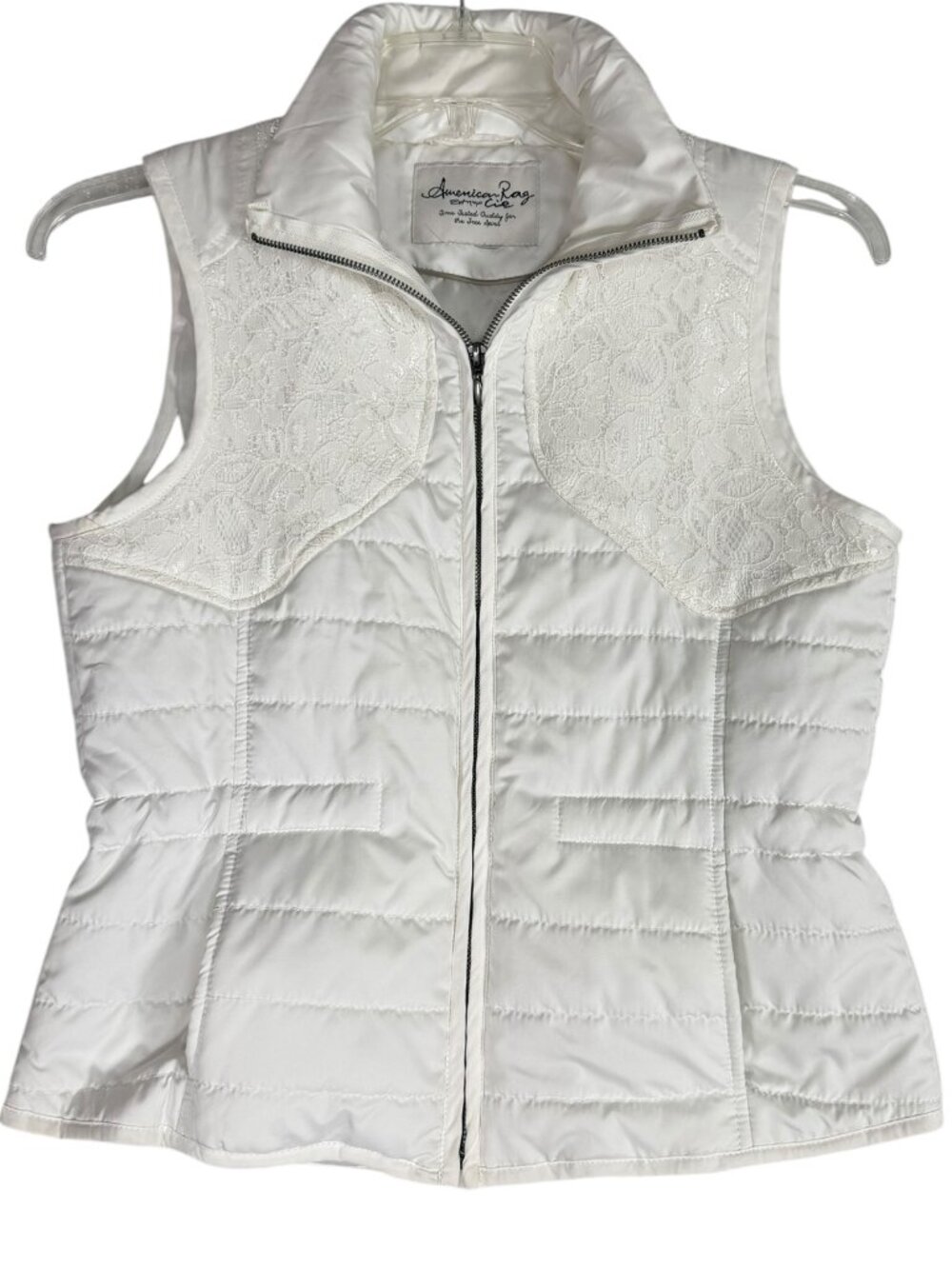 American Rag Cie Lightweight Quilted Lace Vest Ivory Est M Boho
